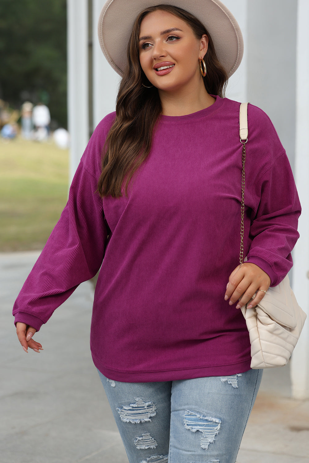 Orange JOLENE Ribbed Corded Oversized Sweatshirt