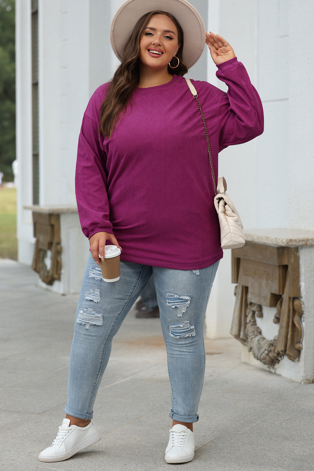 Orange JOLENE Ribbed Corded Oversized Sweatshirt