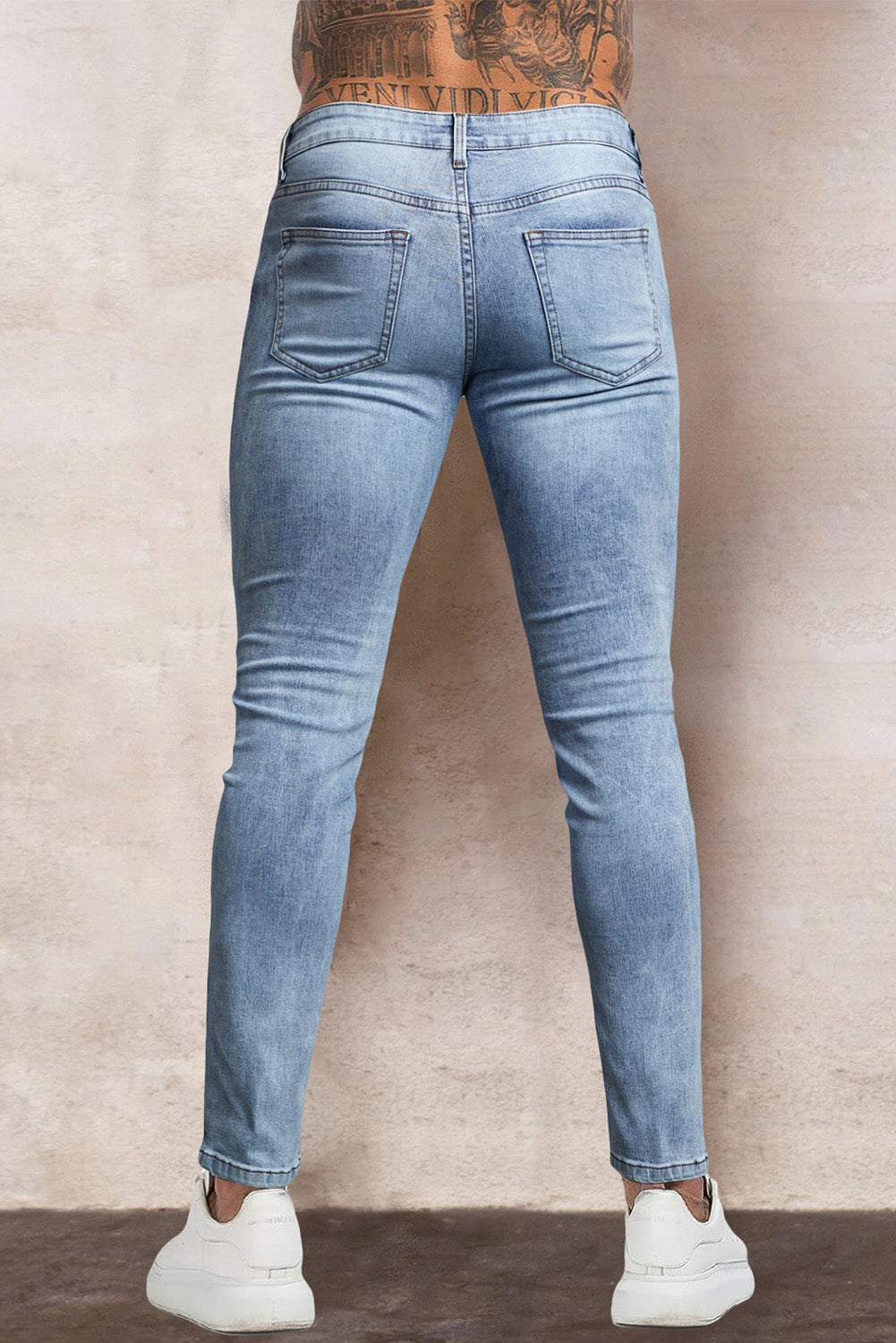 Men's Skull Print Patchwork Distressed Skinny High Waist Jeans