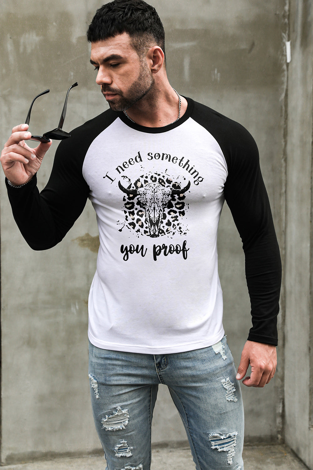 Men's Letter Skull Print Color Block Long Sleeve Top
