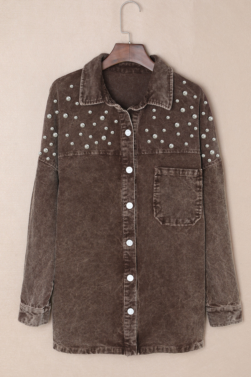 Chest Pocket Buttoned Corduroy Shacket