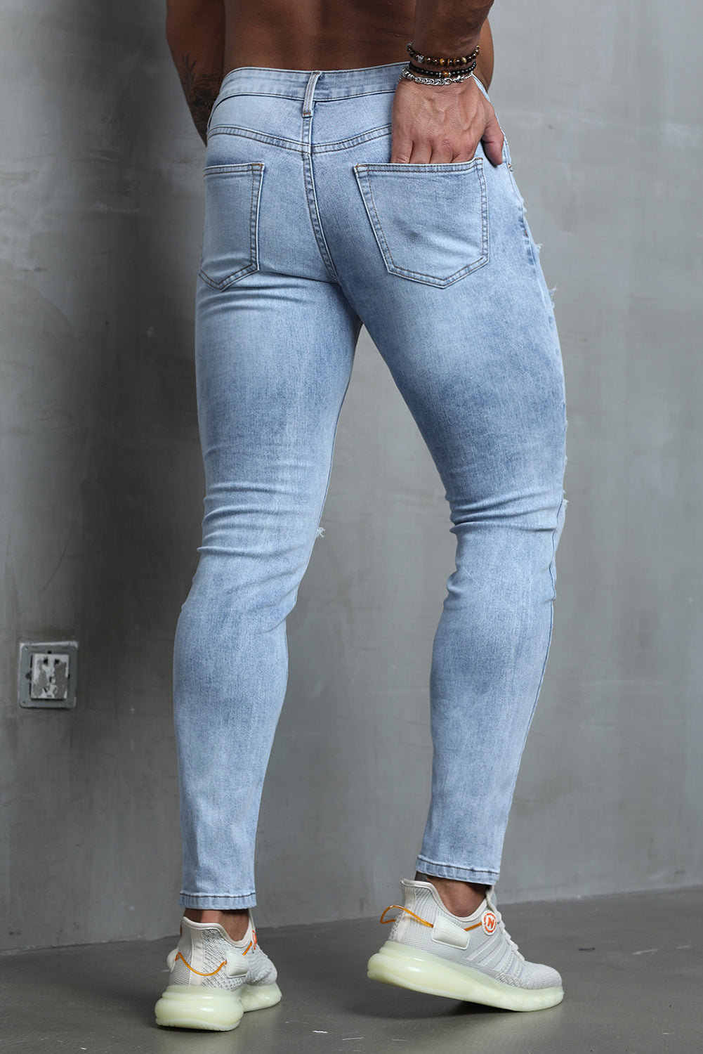 Men's Skull Print Patchwork Distressed Skinny High Waist Jeans
