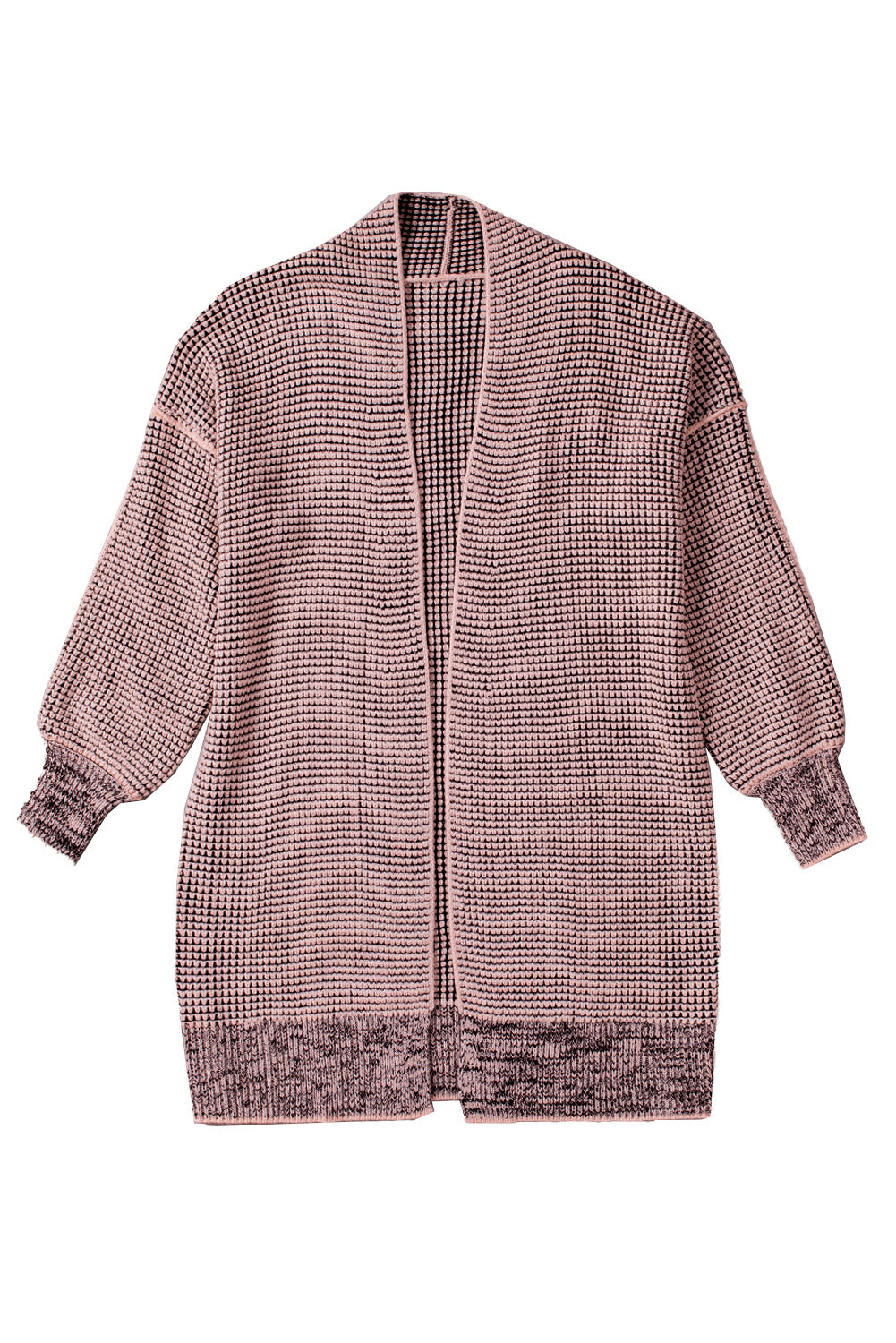 Black Plaid Knitted Long Open Front Cardigan