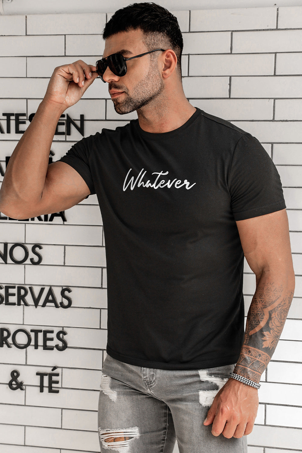 Letter Print Sheath Short Sleeve Men's T Shirt