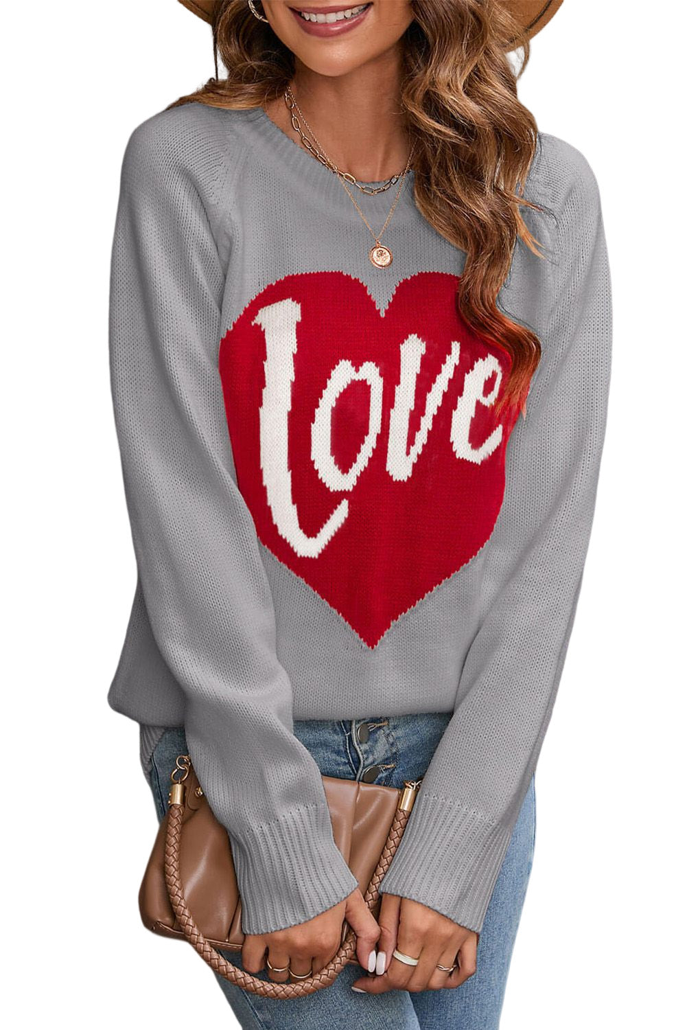 Love Heart Graphic Pattern Knit Sweater