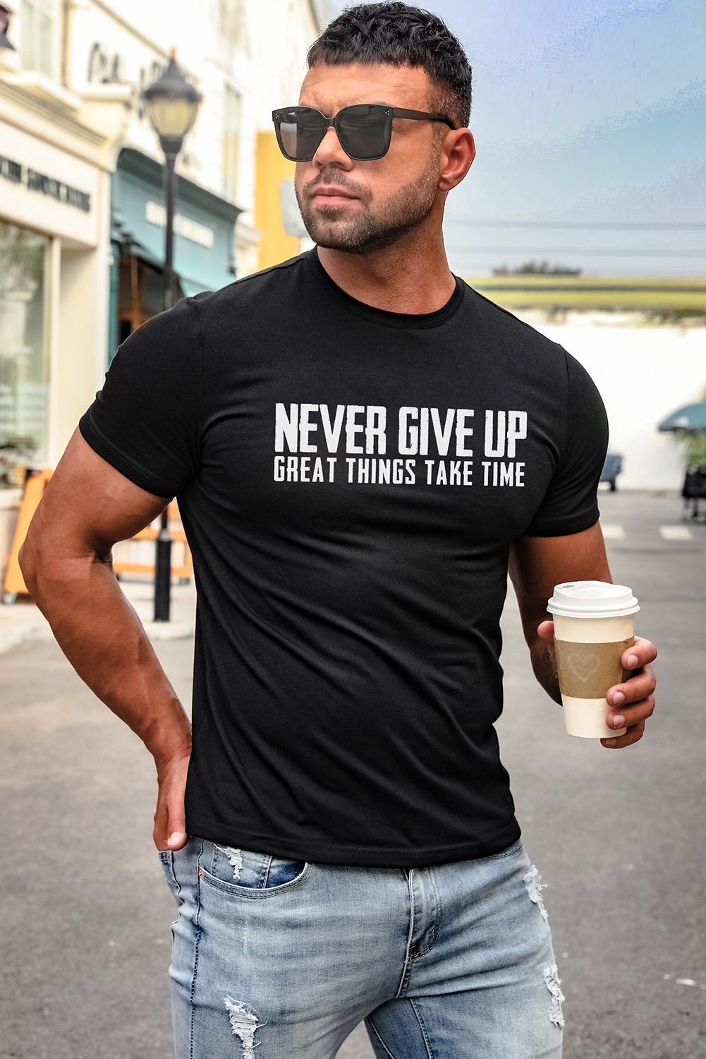 Letter Print Sheath Short Sleeve Men's T Shirt
