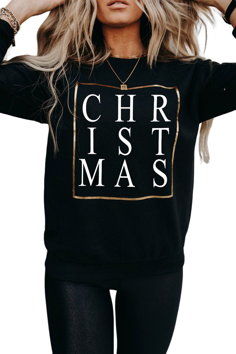 Merry Christmas Graphic Print Long Sleeve Sweatshirt