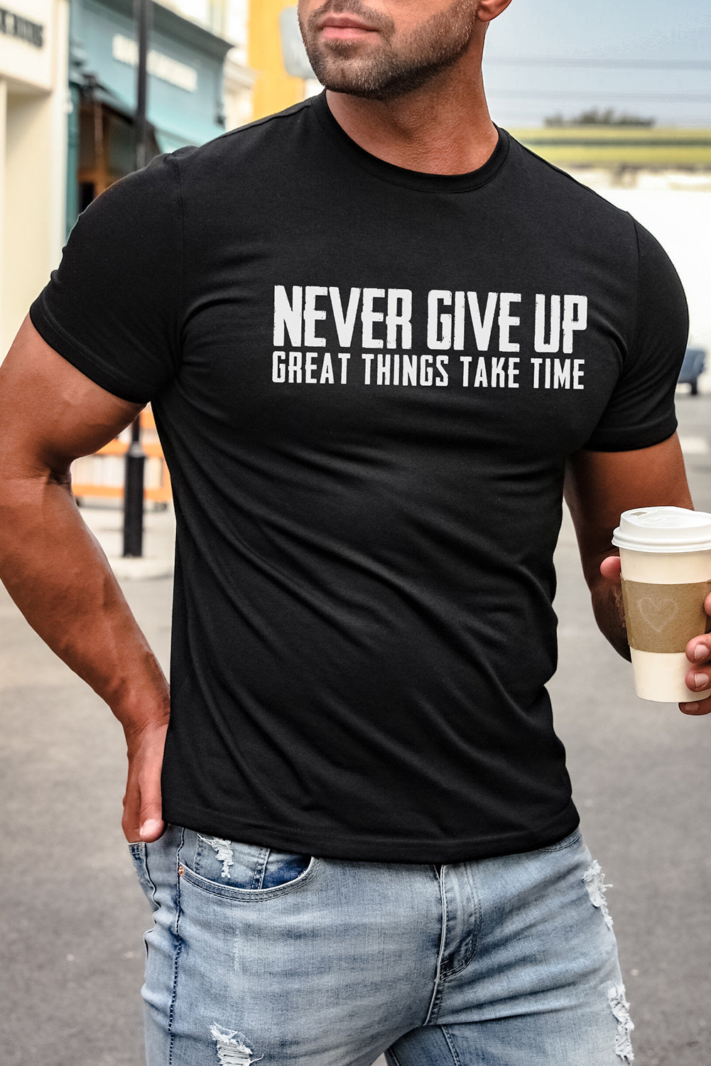 Letter Print Sheath Short Sleeve Men's T Shirt