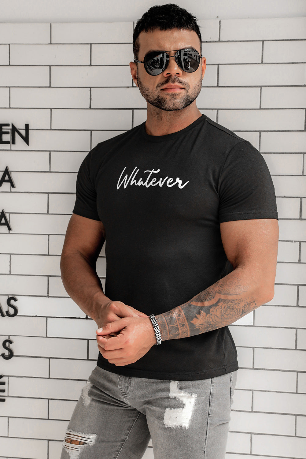 Letter Print Sheath Short Sleeve Men's T Shirt