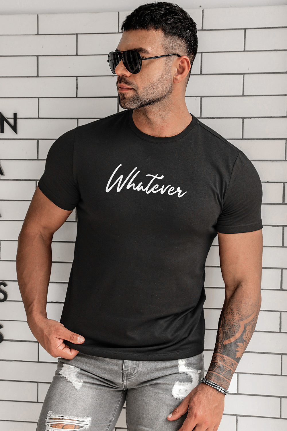 Letter Print Sheath Short Sleeve Men's T Shirt