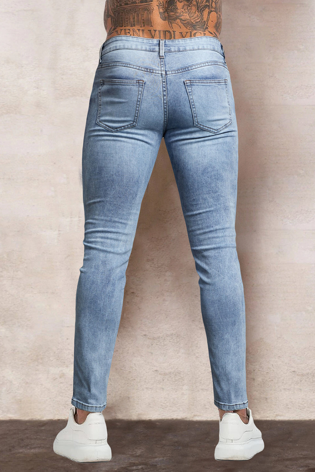 Men's Skull Print Patchwork Distressed Skinny High Waist Jeans