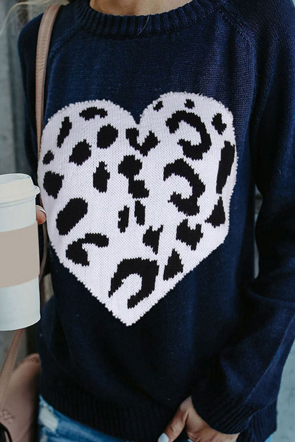 Leopard Heart Pattern Casual Sweater