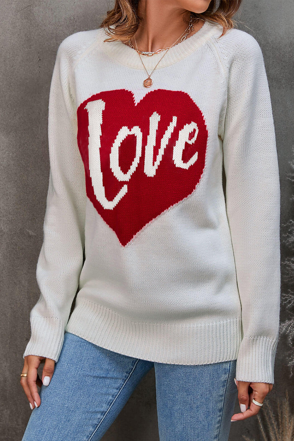 Love Heart Graphic Pattern Knit Sweater