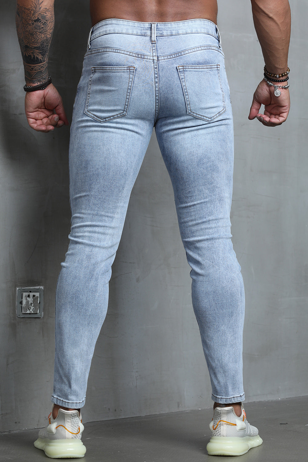 Men's Skull Print Patchwork Distressed Skinny High Waist Jeans
