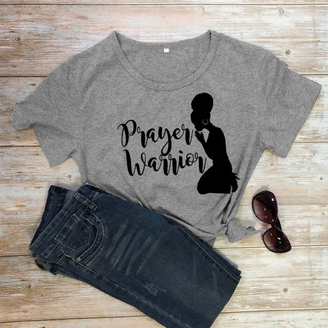 Prayer Warrior Powerful Afro Print T-shirt Casual Women Christian Faith Tshirt Summer Short Sleeve 90s Graphic Yellow Tops Tees