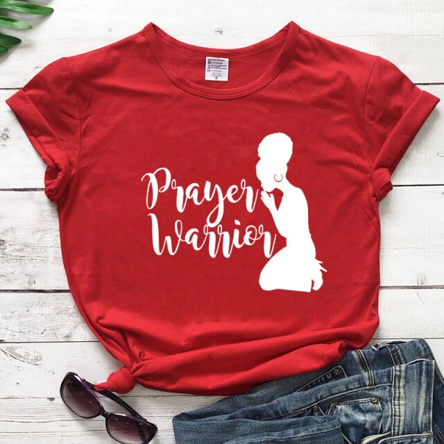 Prayer Warrior Powerful Afro Print T-shirt Casual Women Christian Faith Tshirt Summer Short Sleeve 90s Graphic Yellow Tops Tees