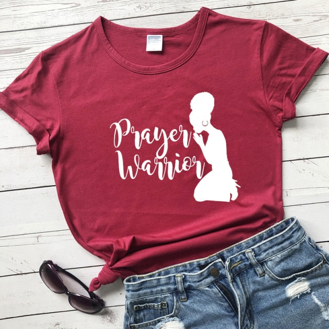 Prayer Warrior Powerful Afro Print T-shirt Casual Women Christian Faith Tshirt Summer Short Sleeve 90s Graphic Yellow Tops Tees