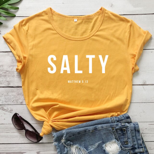 Salty Matthew 5:13 T-shirt Vintage Christian Bible Verse Tees Tops Casual Womens Crewneck Graphic Summer Tshirt