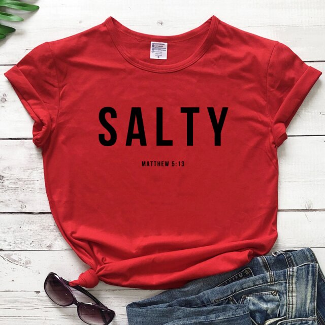Salty Matthew 5:13 T-shirt Vintage Christian Bible Verse Tees Tops Casual Womens Crewneck Graphic Summer Tshirt