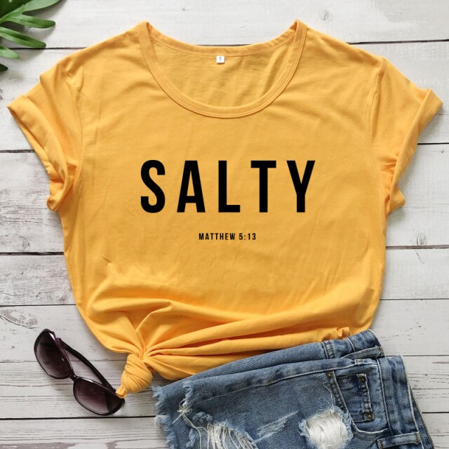 Salty Matthew 5:13 T-shirt Vintage Christian Bible Verse Tees Tops Casual Womens Crewneck Graphic Summer Tshirt