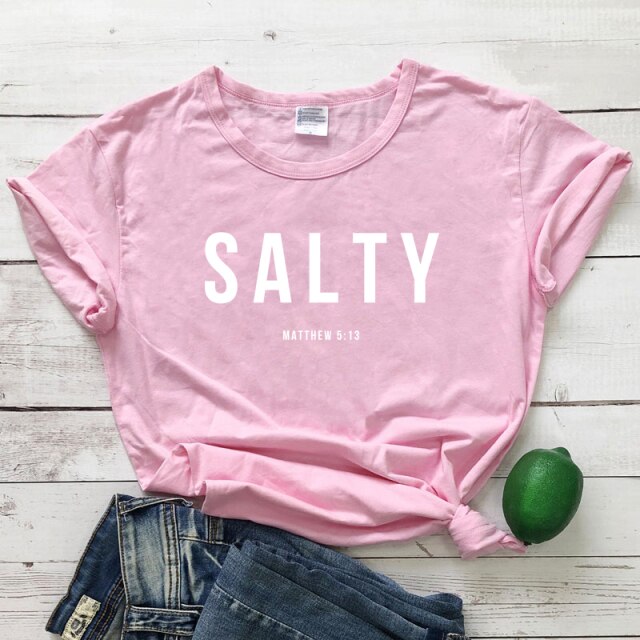Salty Matthew 5:13 T-shirt Vintage Christian Bible Verse Tees Tops Casual Womens Crewneck Graphic Summer Tshirt