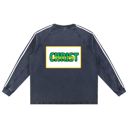 Snow Washed Contrast Tape Sweatshirt