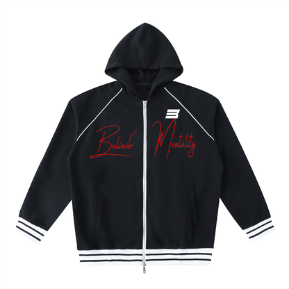 Striped Trim Zip-Up Hoodie