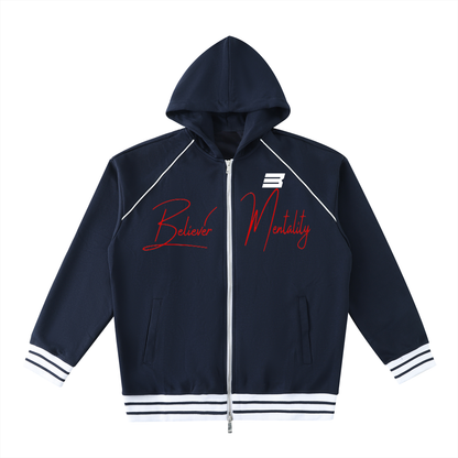 Striped Trim Zip-Up Hoodie