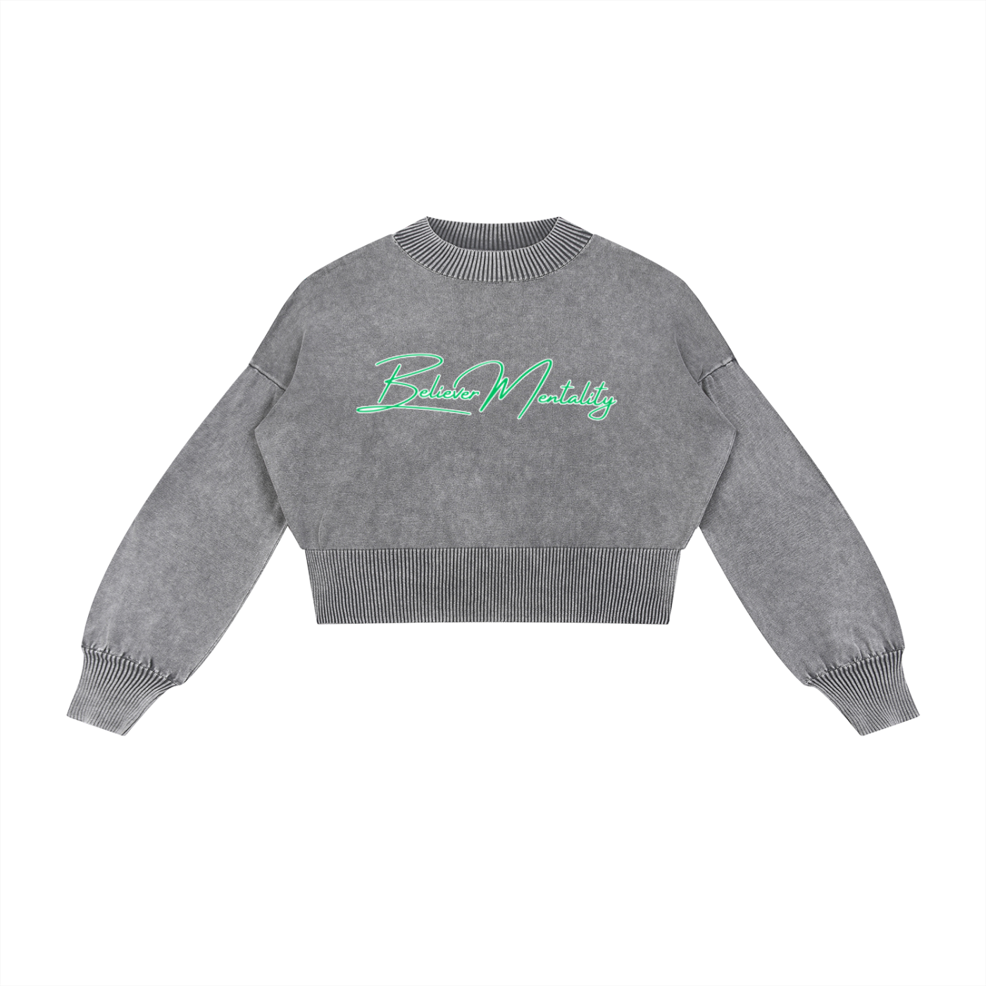 Women's Mineral Wash Balloon Sleeve Cropped Sweater