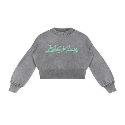 Women's Mineral Wash Balloon Sleeve Cropped Sweater