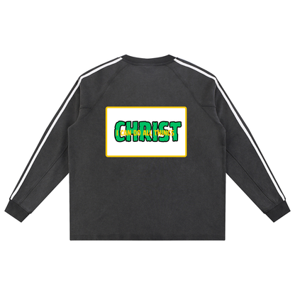 Snow Washed Contrast Tape Sweatshirt