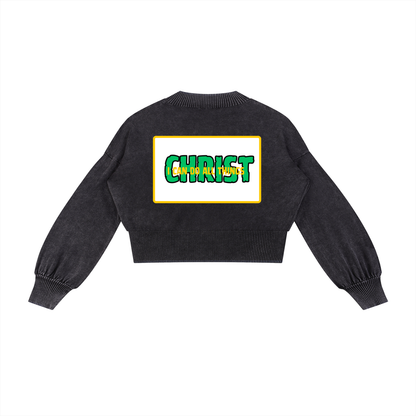 Women's Mineral Wash Balloon Sleeve Cropped Sweater