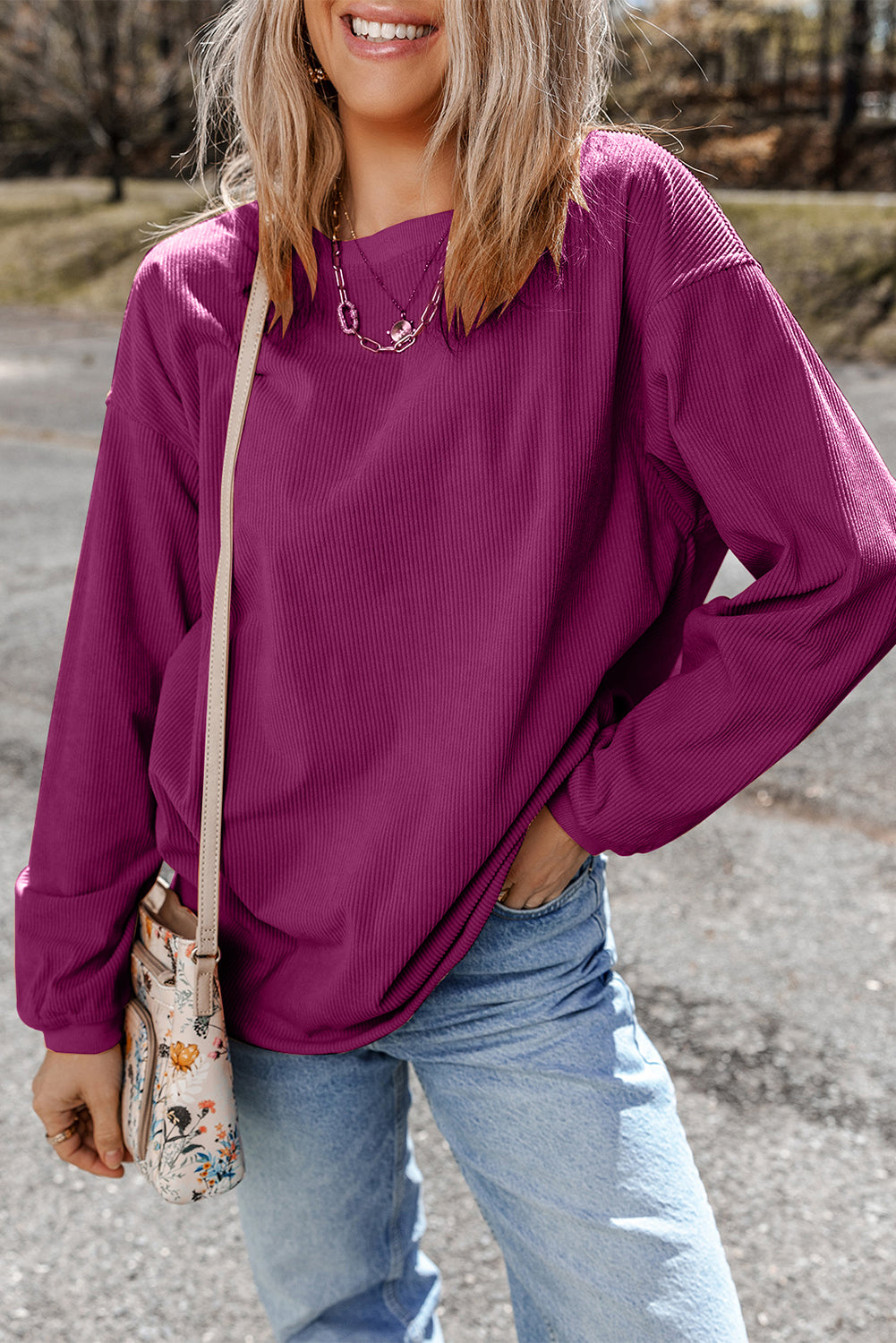 Orange JOLENE Ribbed Corded Oversized Sweatshirt