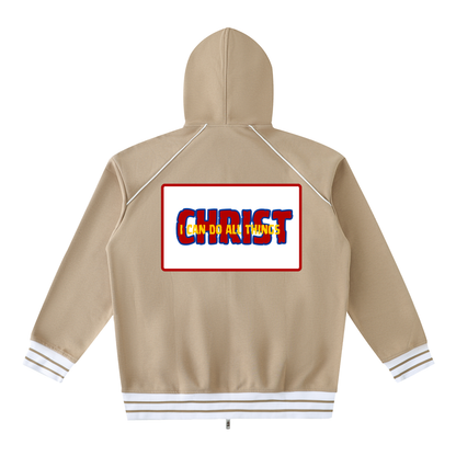 Striped Trim Zip-Up Hoodie