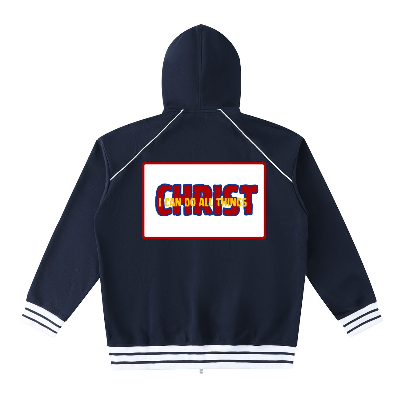 Striped Trim Zip-Up Hoodie