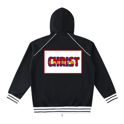 Striped Trim Zip-Up Hoodie