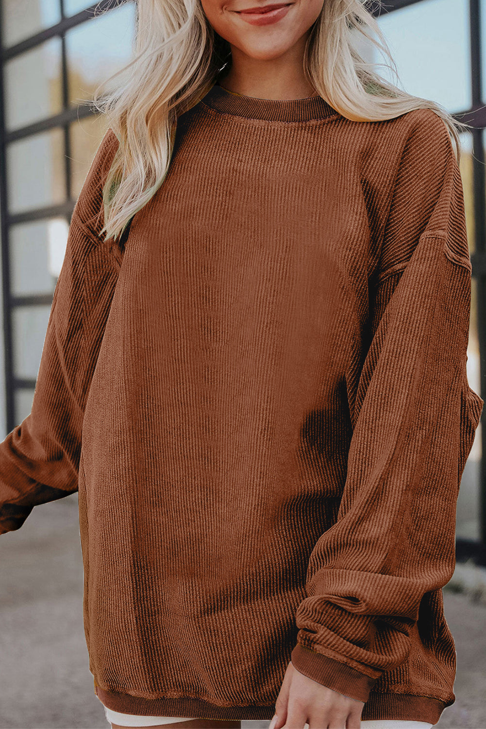 Orange JOLENE Ribbed Corded Oversized Sweatshirt