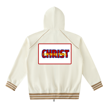 Striped Trim Zip-Up Hoodie