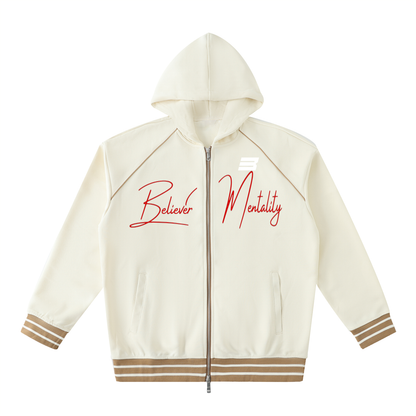 Striped Trim Zip-Up Hoodie