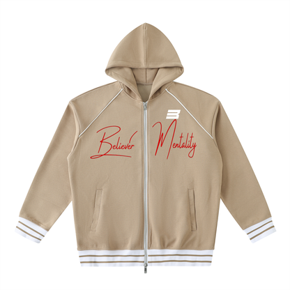 Striped Trim Zip-Up Hoodie