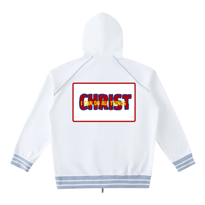 Striped Trim Zip-Up Hoodie