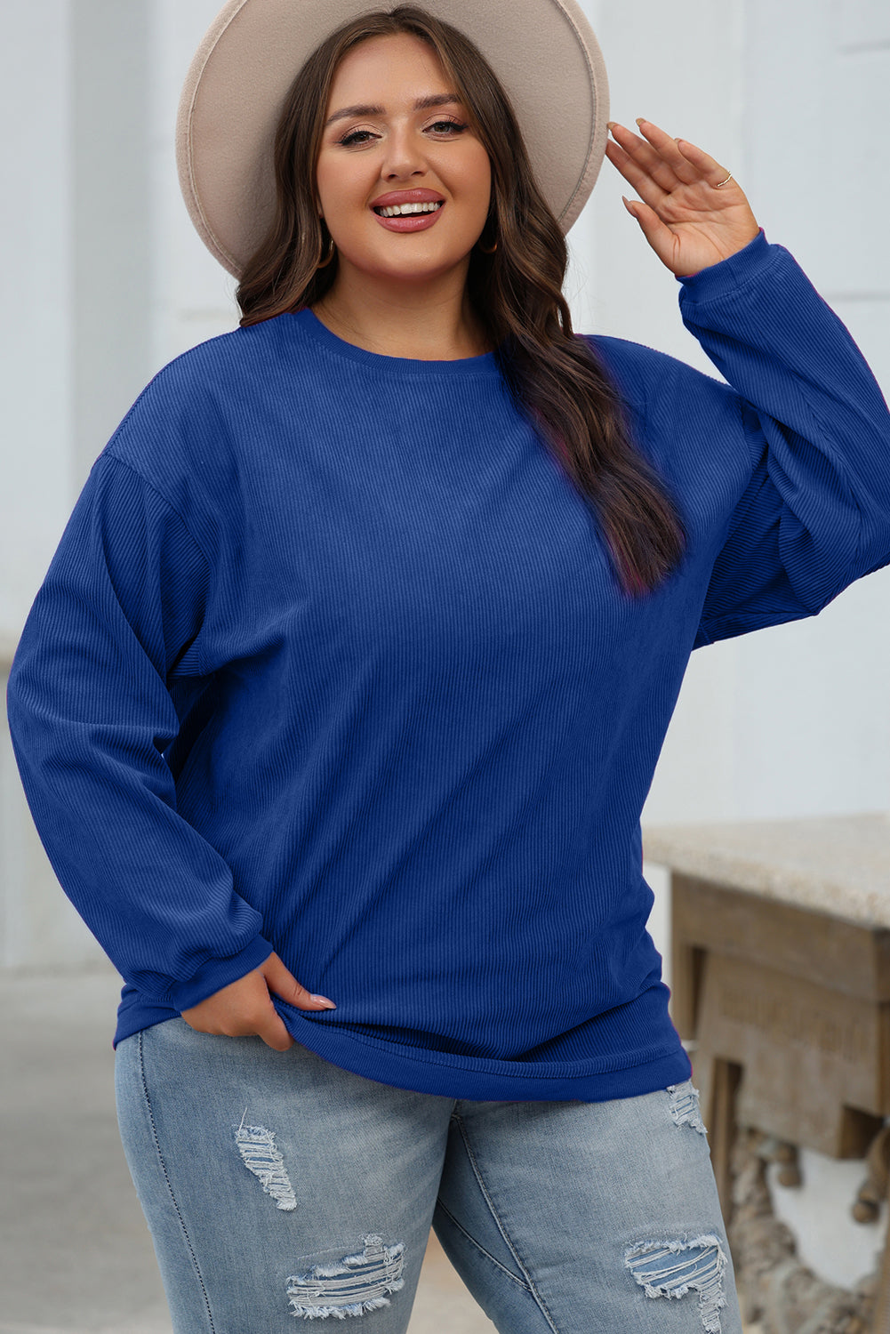 Orange JOLENE Ribbed Corded Oversized Sweatshirt
