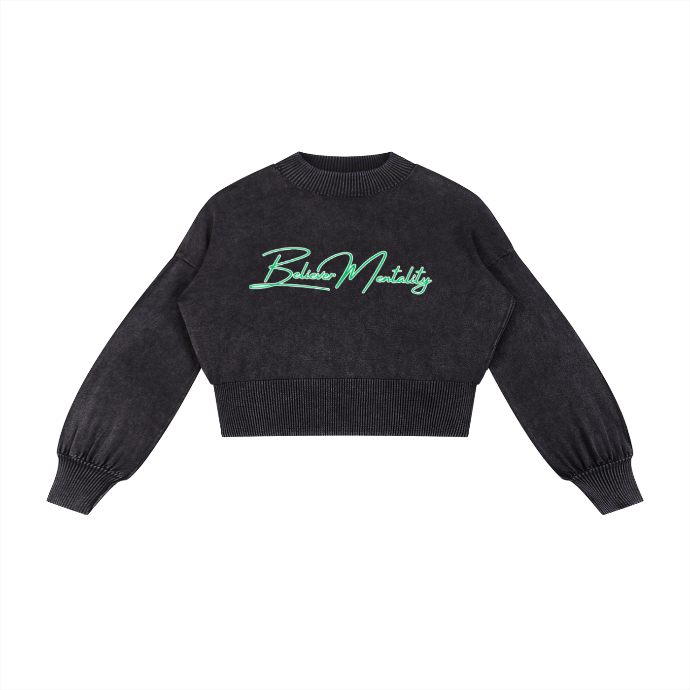 Women's Mineral Wash Balloon Sleeve Cropped Sweater