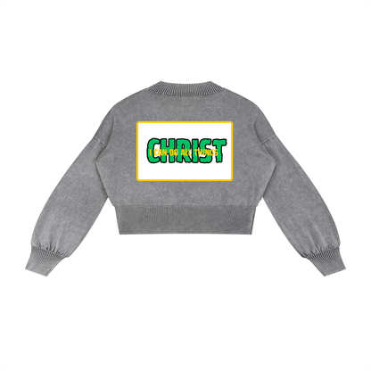 Women's Mineral Wash Balloon Sleeve Cropped Sweater