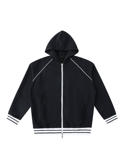 Striped Trim Zip-Up Hoodie