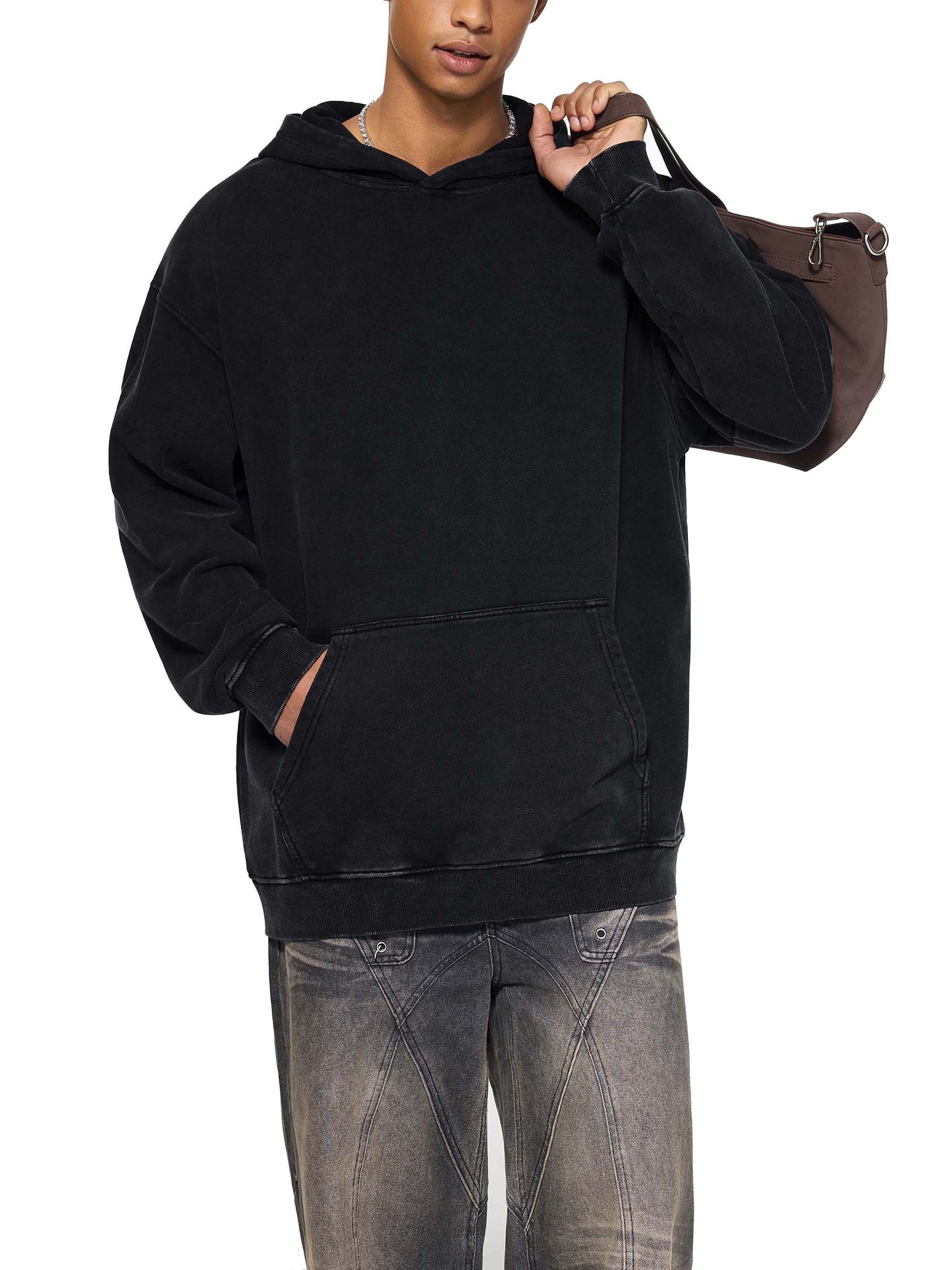Snow Washed Loose Cotton Hoodie