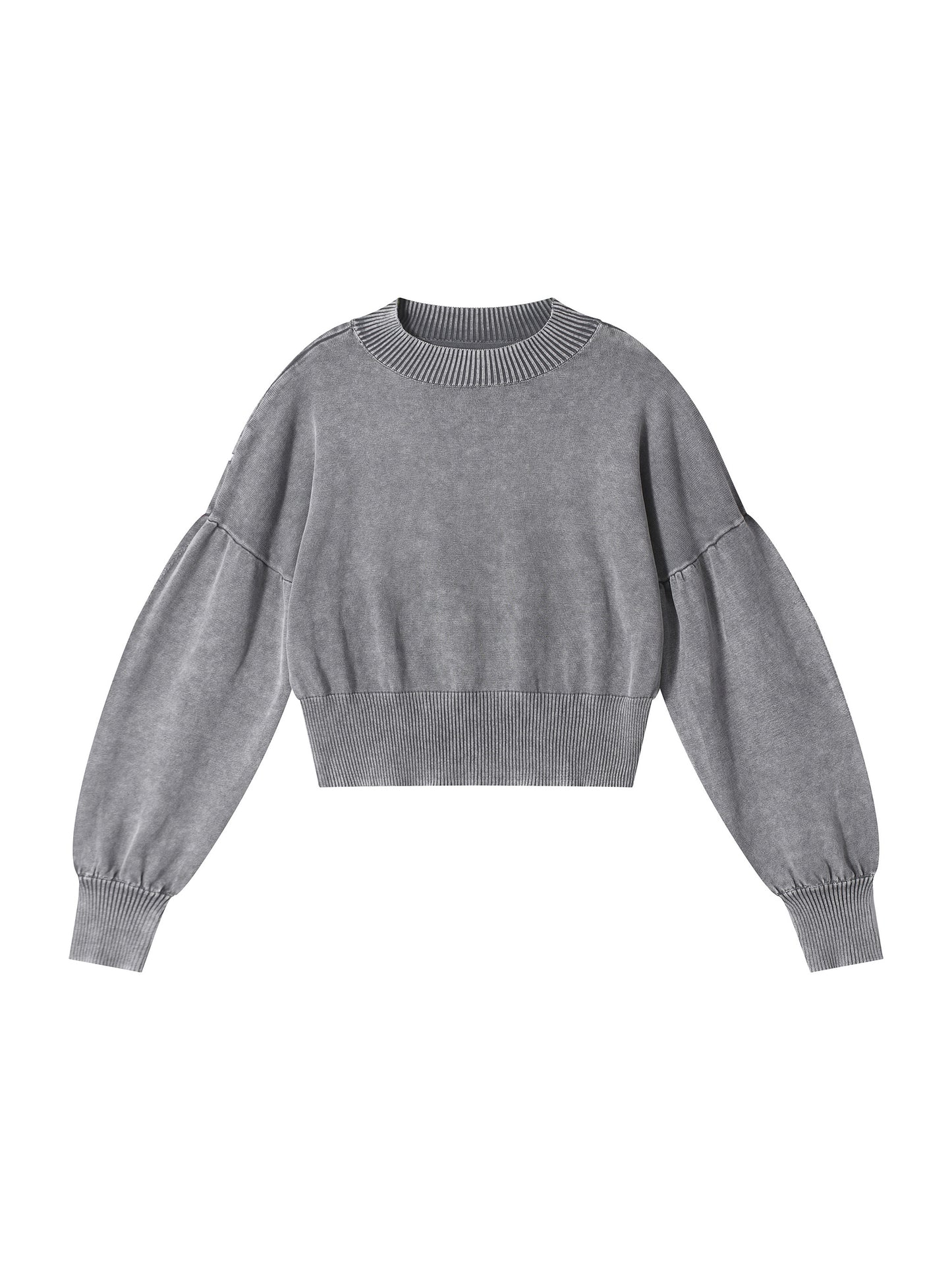 Women's Mineral Wash Balloon Sleeve Cropped Sweater