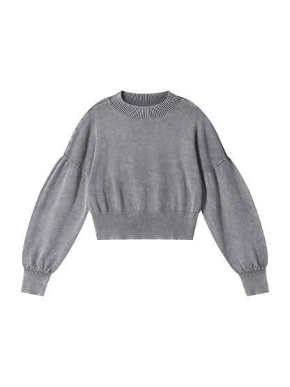 Women's Mineral Wash Balloon Sleeve Cropped Sweater