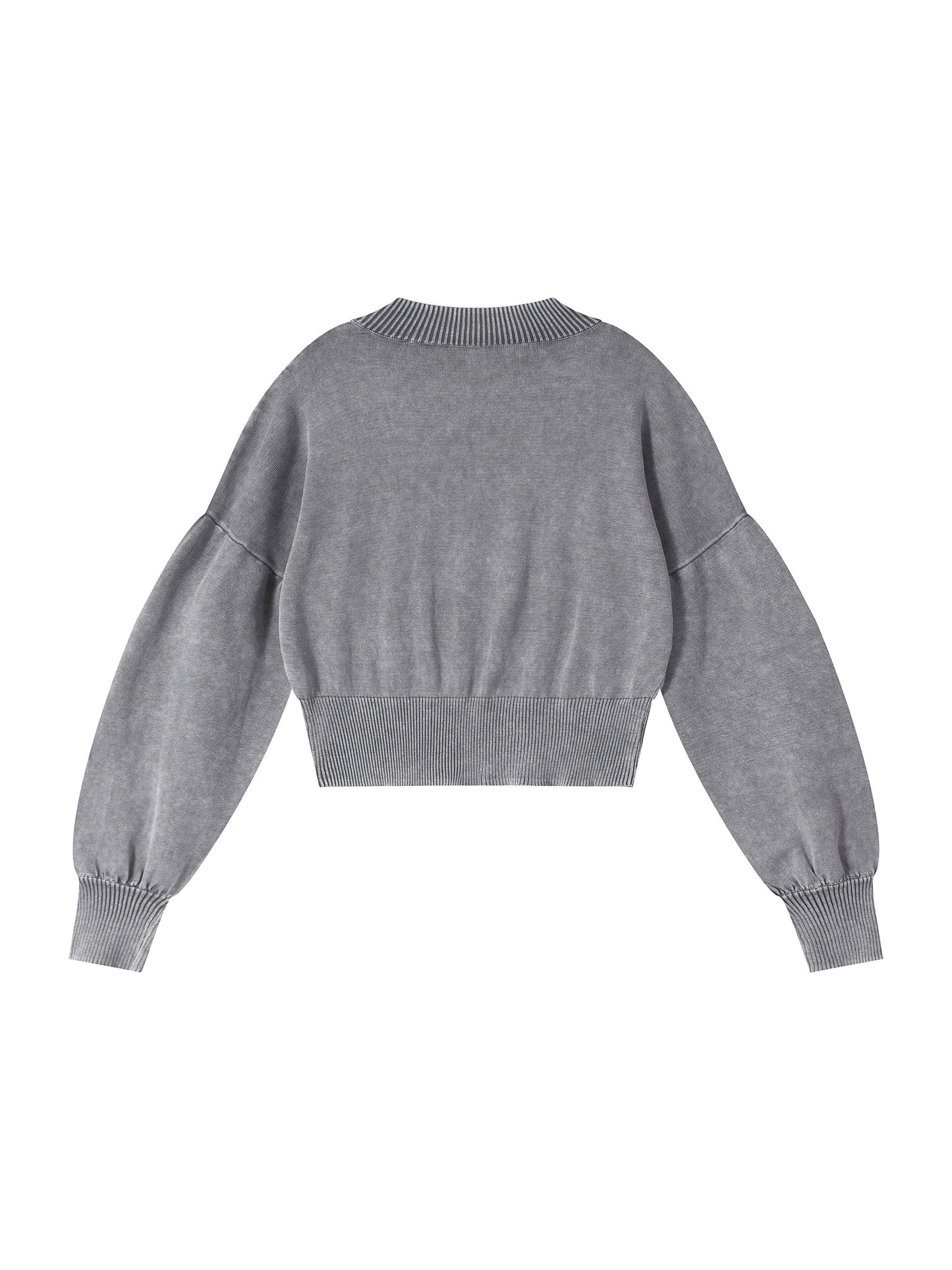 Women's Mineral Wash Balloon Sleeve Cropped Sweater