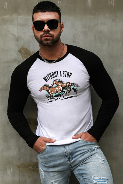 WITHOUT A STOP Horse Print Color Block Men's Top